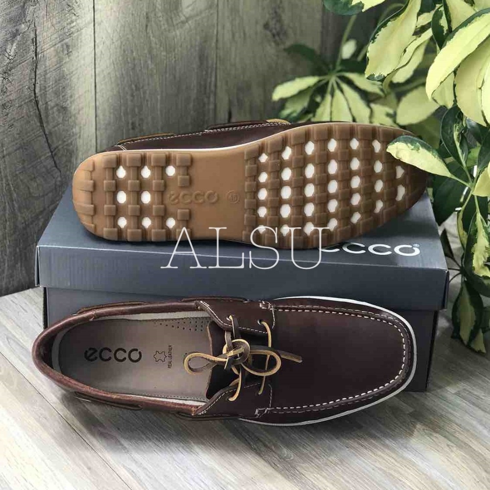 ECCO Dip Moc Boat Cognac Leather Brown AUTHENTIC - Picture 4 of 8